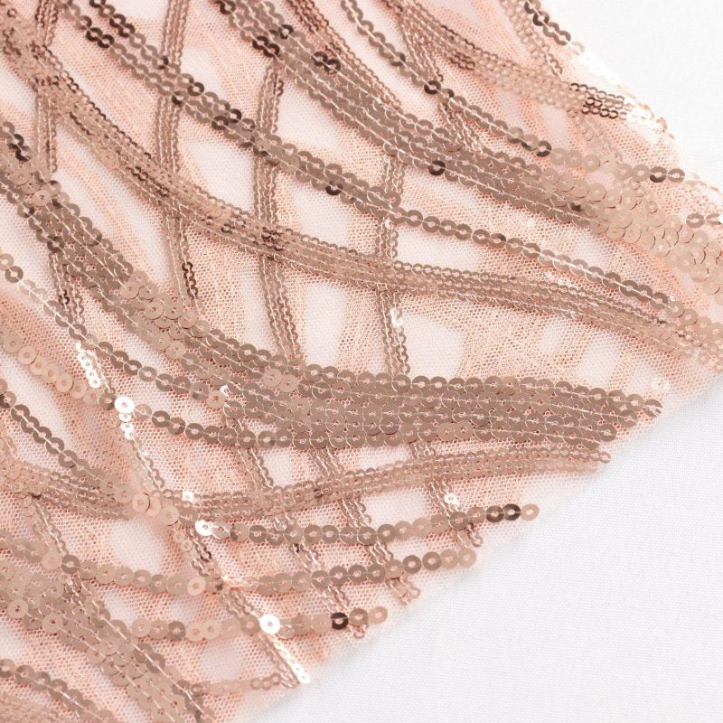 5 Pack Rose Gold Wave Chair Sash Bands With Embroidered Sequins  |   Glittering Sequin Chair Sashes Glittering Sequin