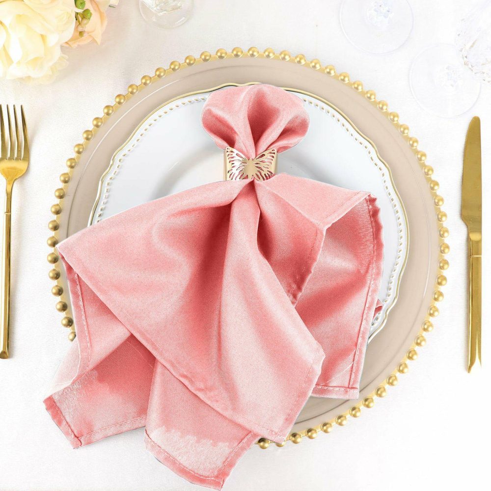 5 Pack Rose Quartz Seamless Cloth Dinner Napkins, Reusable Linen 20″x20″  |   Polyester Cloth Napkins Polyester