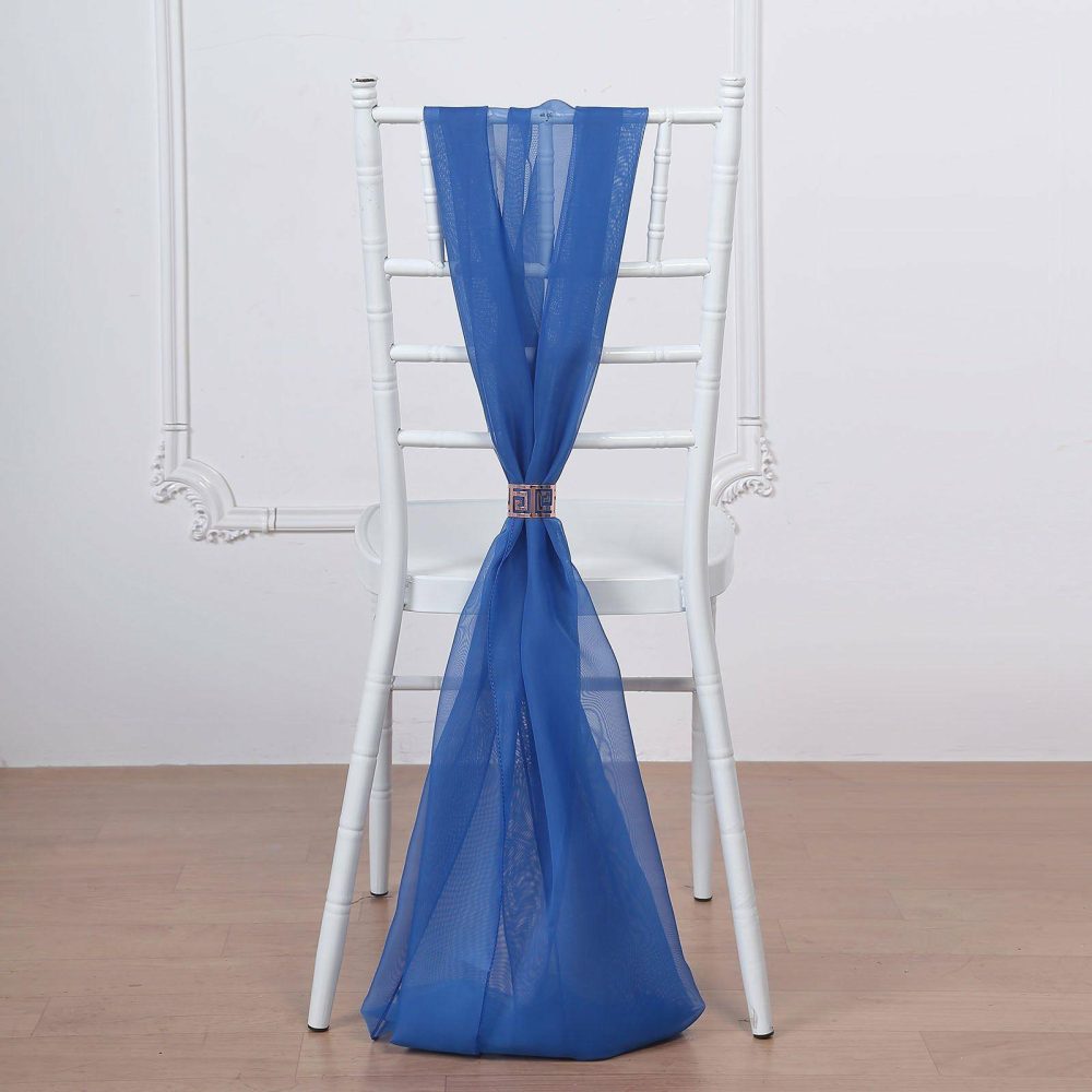 5 Pack Royal Blue DIY Premium Designer Chiffon Chair Sashes 22″ x 78″  |   Organza & Chiffon Chair Sashes Organza & Chiffon