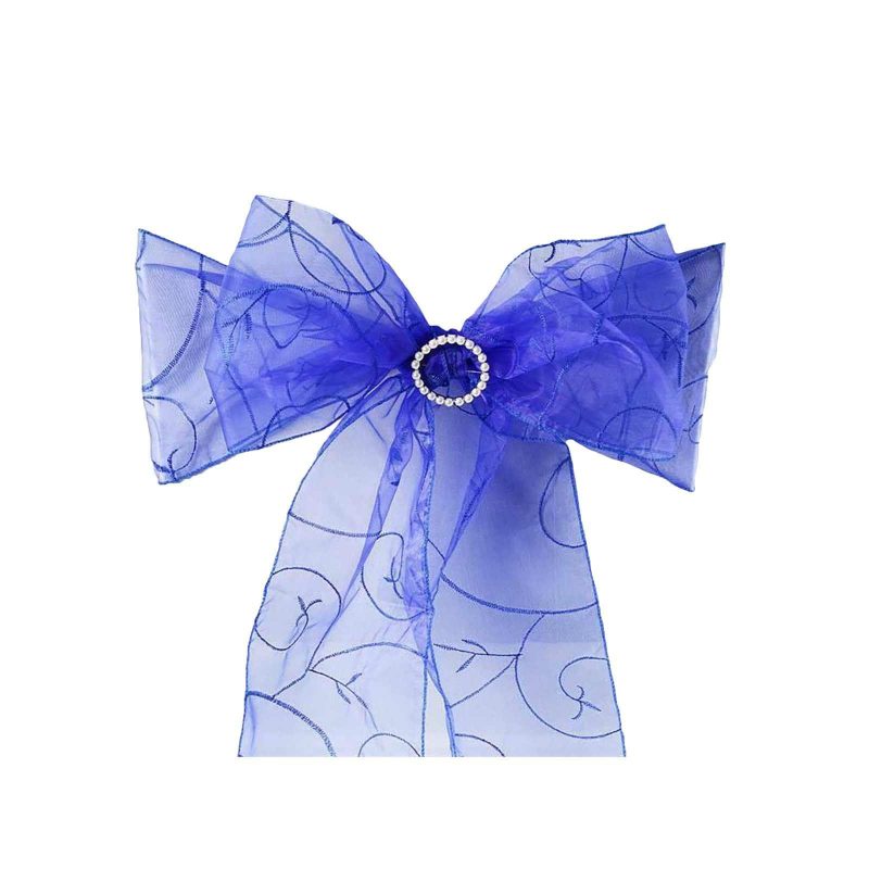 5 Pack Royal Blue Embroidered Organza Chair Sashes 7″x108″  |   Organza & Chiffon Chair Sashes Organza & Chiffon