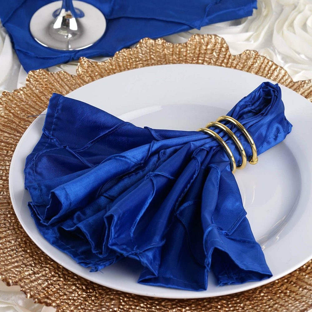 5 Pack Royal Blue Pintuck Satin Cloth Dinner Napkins, Wrinkle Resistant 17″x17″  |   Satin & Taffeta Cloth Napkins Royal blue