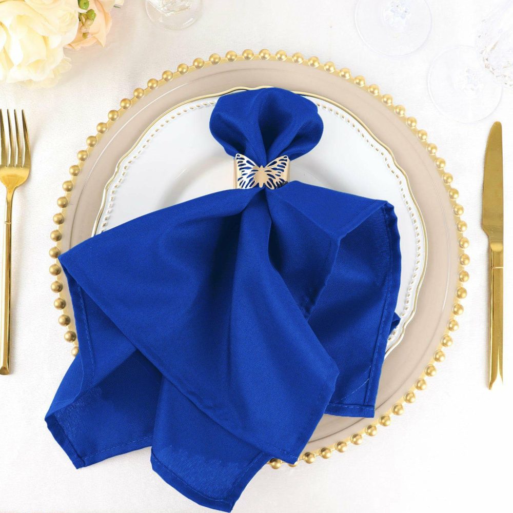 5 Pack Royal Blue Seamless Cloth Dinner Napkins, Reusable Linen 20″x20″  |   Polyester Cloth Napkins Polyester