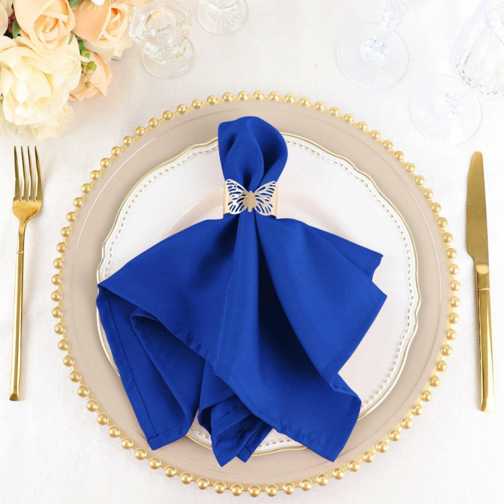 5 Pack Royal Blue Seamless Cloth Dinner Napkins, Wrinkle Resistant Linen 17″x17″  |   Polyester Cloth Napkins Polyester