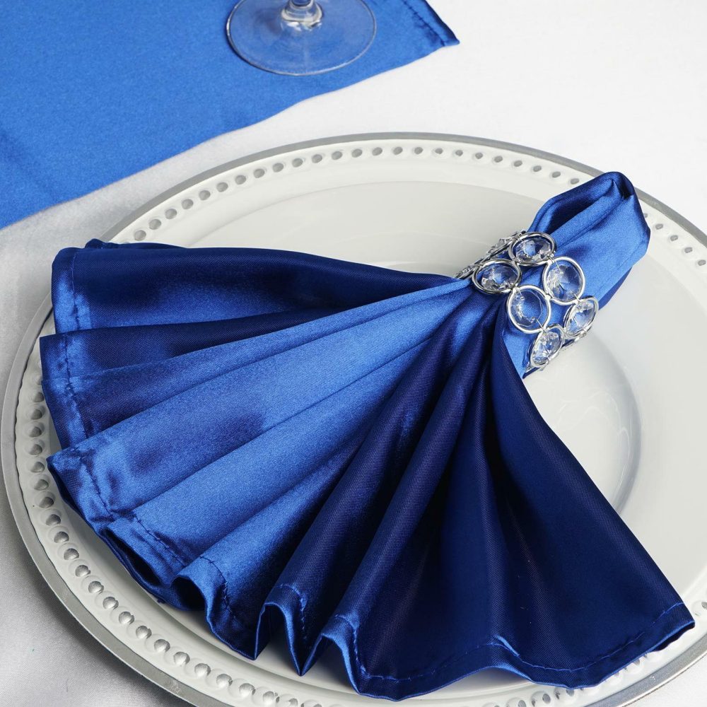 5 Pack Royal Blue Seamless Satin Cloth Dinner Napkins, Wrinkle Resistant 20″x20″  |   Satin & Taffeta Cloth Napkins Royal blue