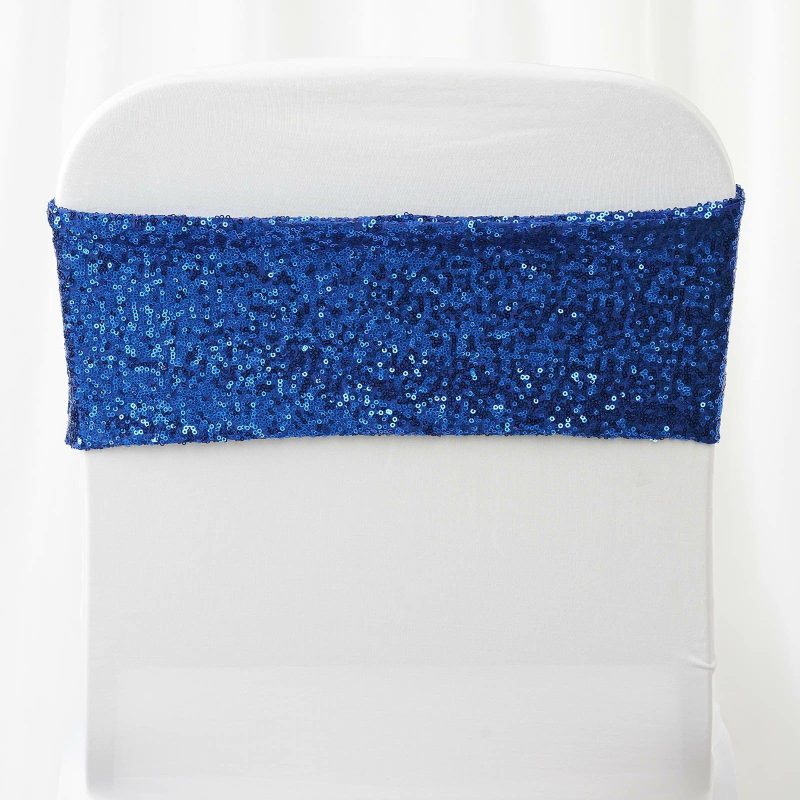 5 Pack Royal Blue Sequin Spandex Chair Sashes Bands 6″x15″  |   Spandex Fitted Chair Sashes Royal blue