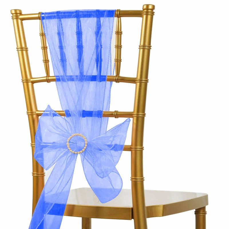 5 Pack Royal Blue Sheer Organza Chair Sashes 6″x108″  |   Organza & Chiffon Chair Sashes Organza & Chiffon