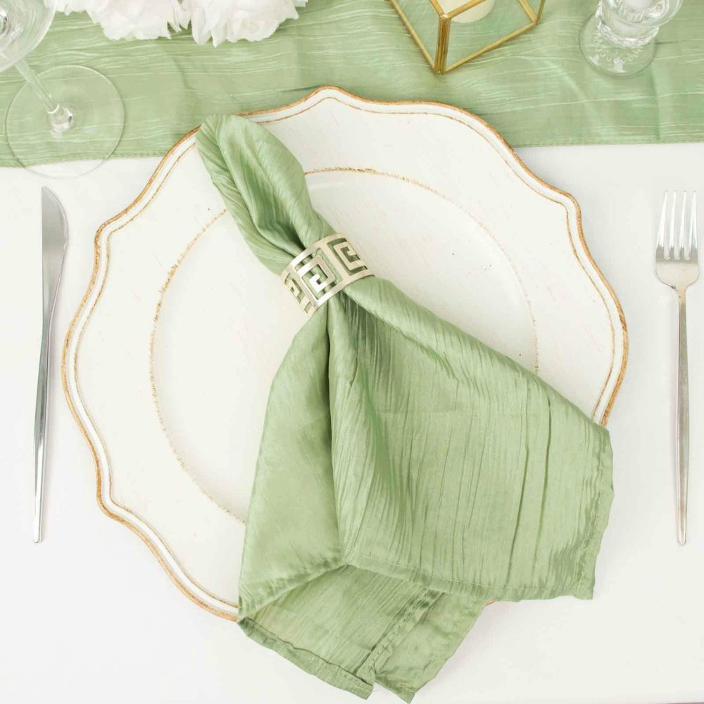 5 Pack Sage Green Accordion Crinkle Taffeta Cloth Dinner Napkins 20″x20″  |   Satin & Taffeta Cloth Napkins Sage green