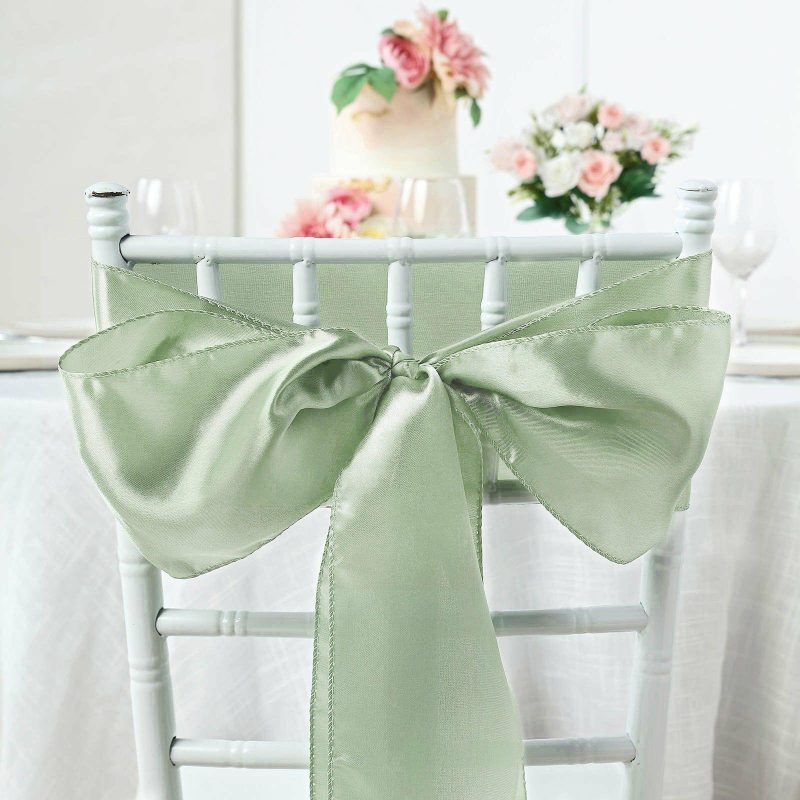 5 Pack Sage Green Satin Chair Sashes 6″x106″  |   Satin & Taffeta Chair Sashes Sage green