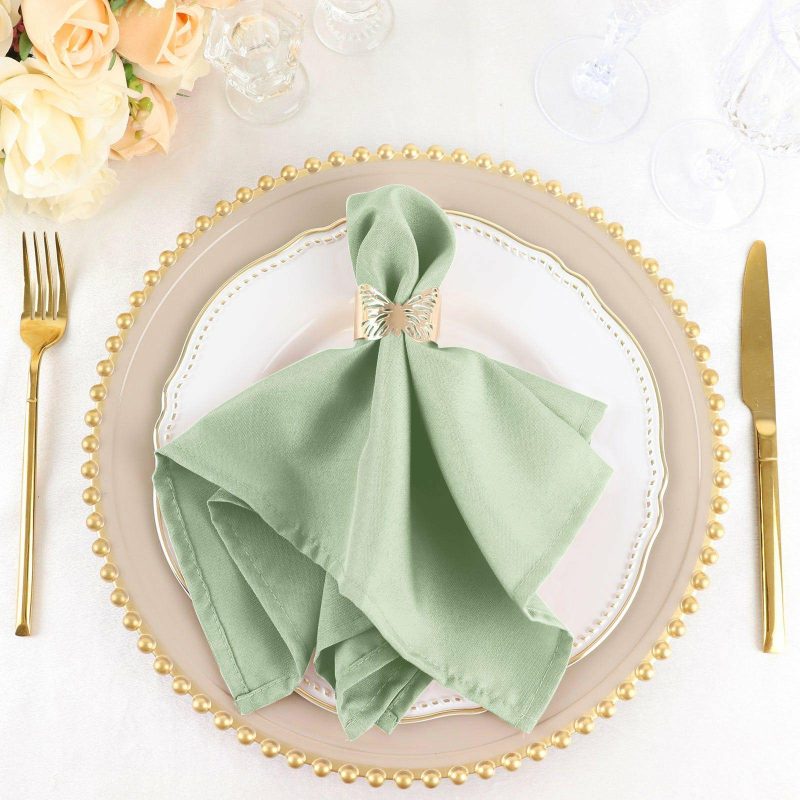 5 Pack Sage Green Seamless Cloth Dinner Napkins, Wrinkle Resistant Linen 17″x17″  |   Polyester Cloth Napkins Polyester