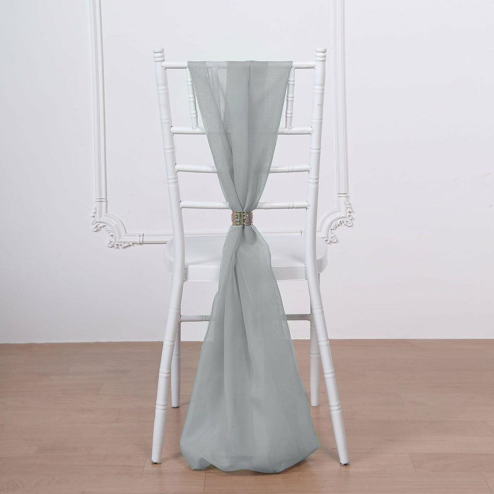 5 Pack Silver DIY Premium Designer Chiffon Chair Sashes 22″ x 78″  |   Organza & Chiffon Chair Sashes Organza & Chiffon