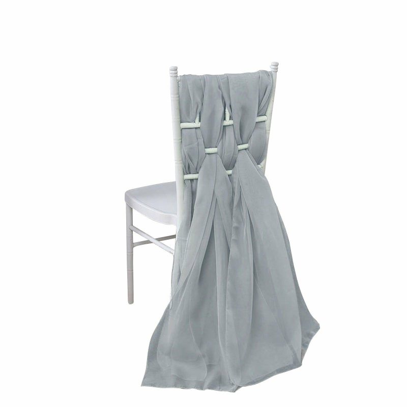 5 Pack Silver DIY Premium Designer Chiffon Chair Sashes 22″ x 78″  |   Organza & Chiffon Chair Sashes Organza & Chiffon