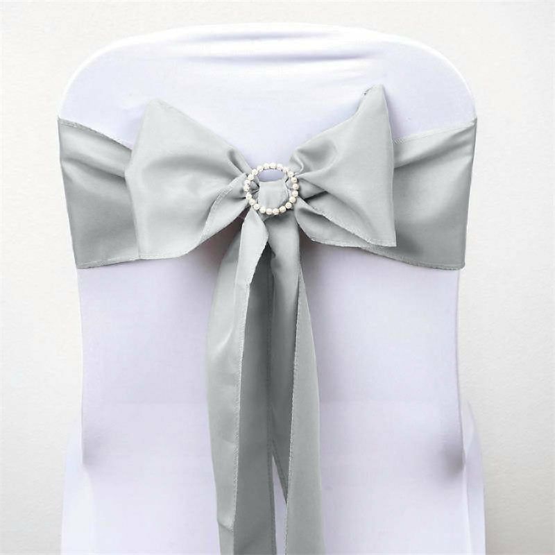 5 Pack Silver Polyester Chair Sashes 6″x108″  |   Polyester Chair Sashes Polyester