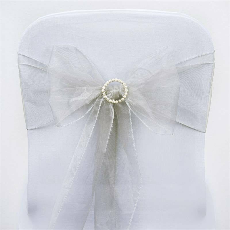 5 Pack Silver Sheer Organza Chair Sashes 6″x108″  |   Organza & Chiffon Chair Sashes Organza & Chiffon