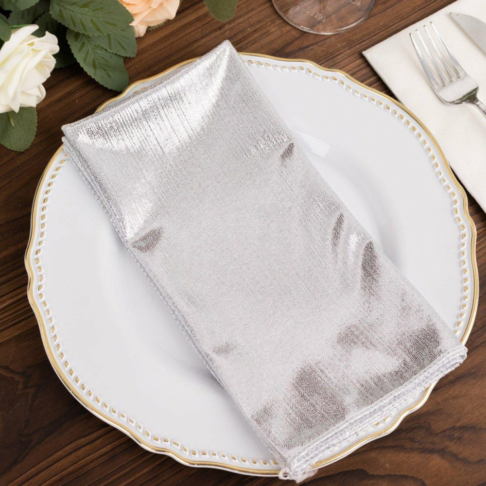 5 Pack Silver Shimmer Sequin Dots Polyester Dinner Napkins, Reusable Sparkle Glitter Cloth Table Napkins 20″x20″  |   Shimmer & Sequin Cloth Napkins Shimmer & Sequin