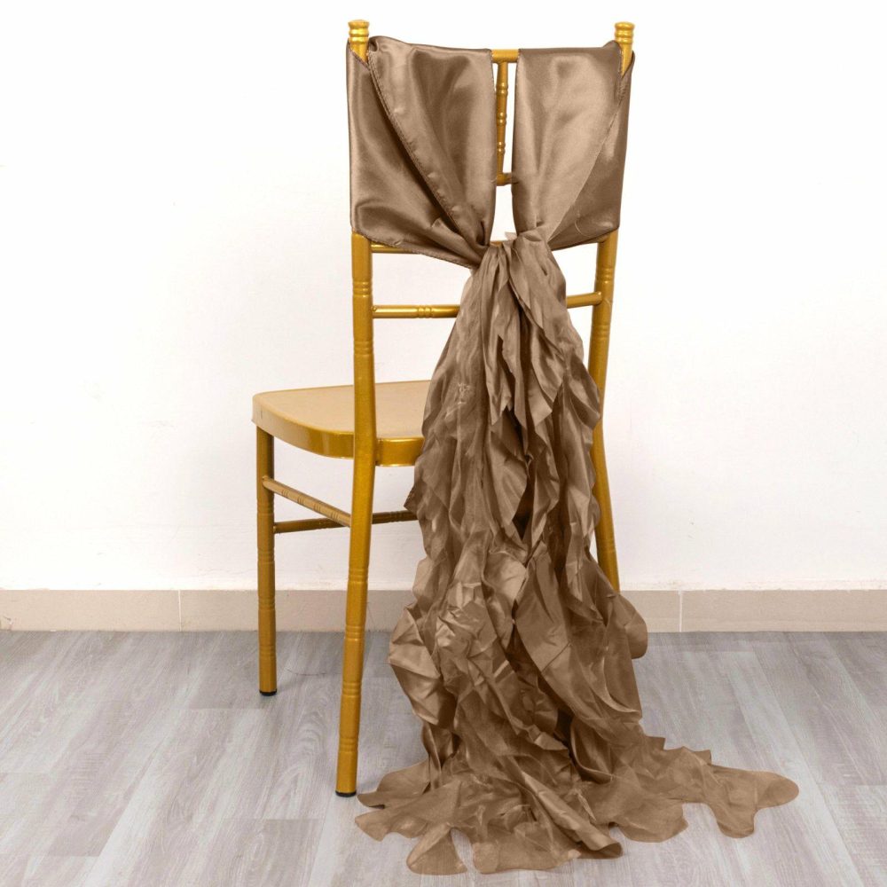 5 Pack Taupe Curly Willow Chiffon Satin Chair Sashes  |   Satin & Taffeta Chair Sashes Satin & Taffeta