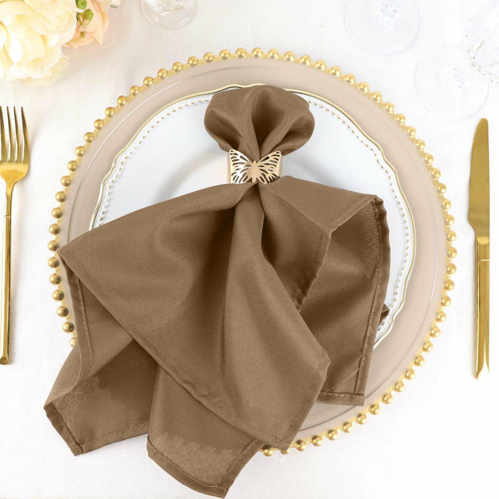 5 Pack Taupe Seamless Cloth Dinner Napkins, Reusable Linen 20″x20″  |   Polyester Cloth Napkins Polyester