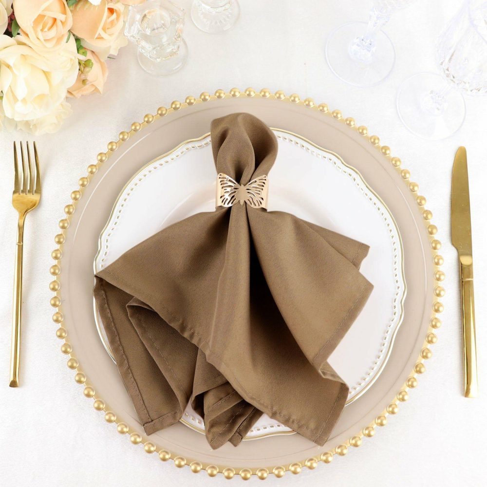 5 Pack Taupe Seamless Cloth Dinner Napkins, Wrinkle Resistant Linen 17″x17″  |   Polyester Cloth Napkins Polyester