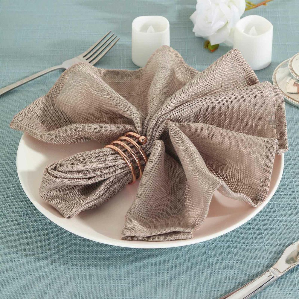 5 Pack Taupe Slubby Textured Cloth Dinner Napkins, Wrinkle Resistant Linen 20″x20″  |   Burlap Burlap Burlap