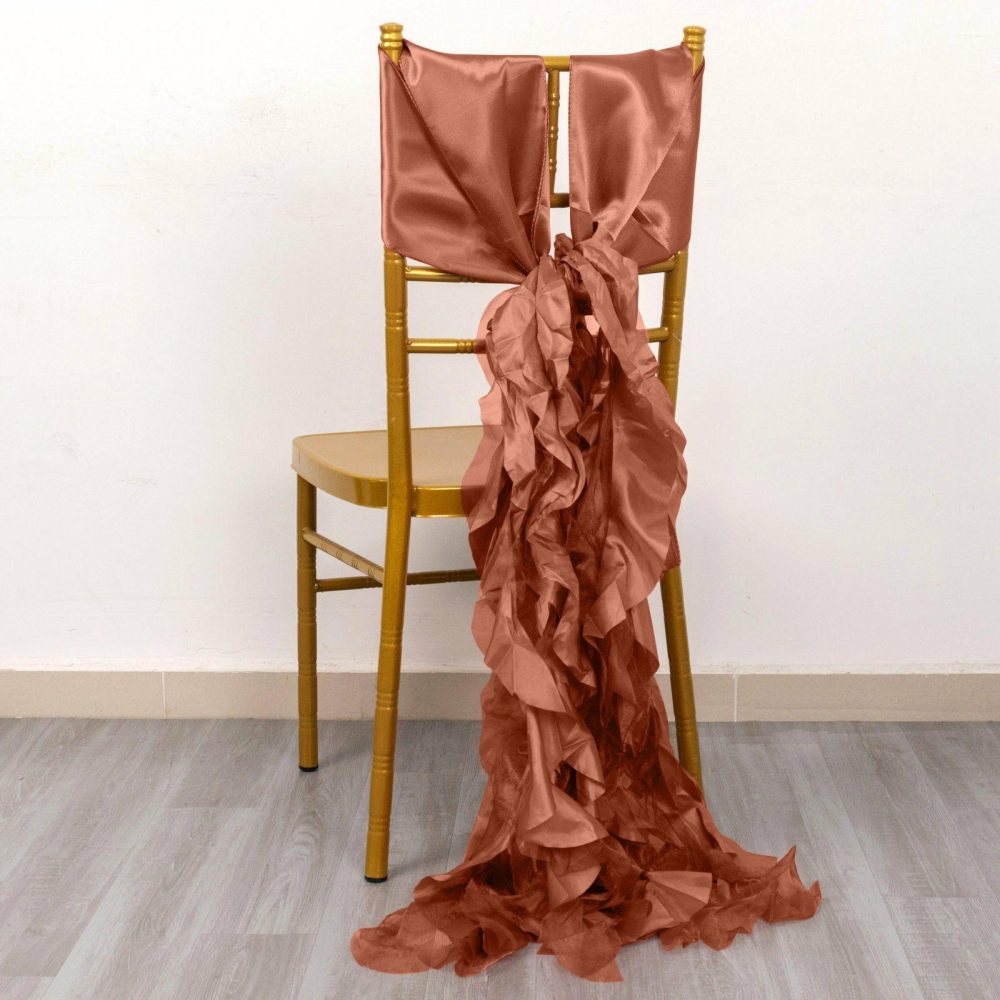 5 Pack Terracotta (Rust) Curly Willow Chiffon Satin Chair Sashes  |   Satin & Taffeta Chair Sashes Satin & Taffeta