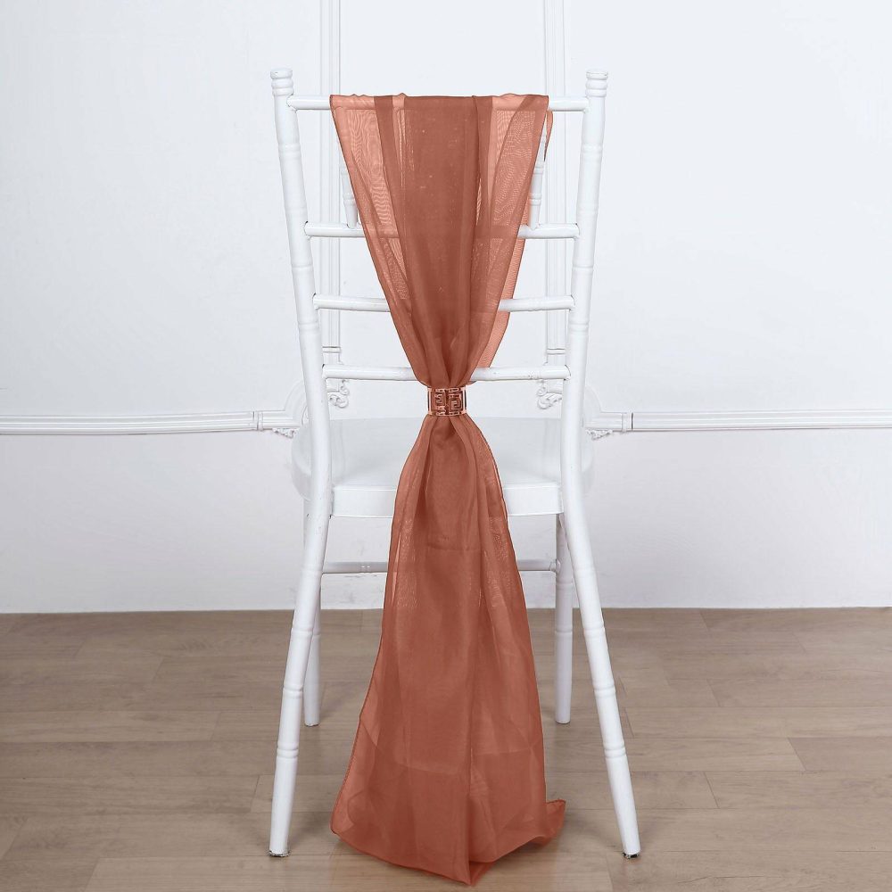 5 Pack Terracotta (Rust) DIY Premium Designer Chiffon Chair Sashes 22″ x 78″  |   Organza & Chiffon Chair Sashes Organza & Chiffon