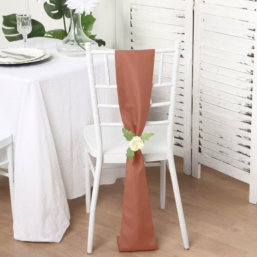 5 Pack Terracotta (Rust) Polyester Chair Sashes 6″x108″  |   Polyester Chair Sashes Polyester