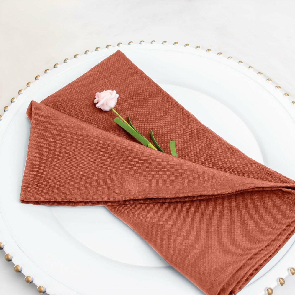 5 Pack Terracotta (Rust) Premium Polyester Dinner Napkins, Seamless Cloth Napkins 220GSM 20″x20″  |   Polyester Cloth Napkins Polyester