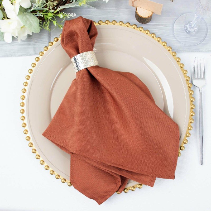 5 Pack Terracotta (Rust) Premium Polyester Dinner Napkins, Seamless Cloth Napkins 220GSM 20″x20″  |   Polyester Cloth Napkins Polyester