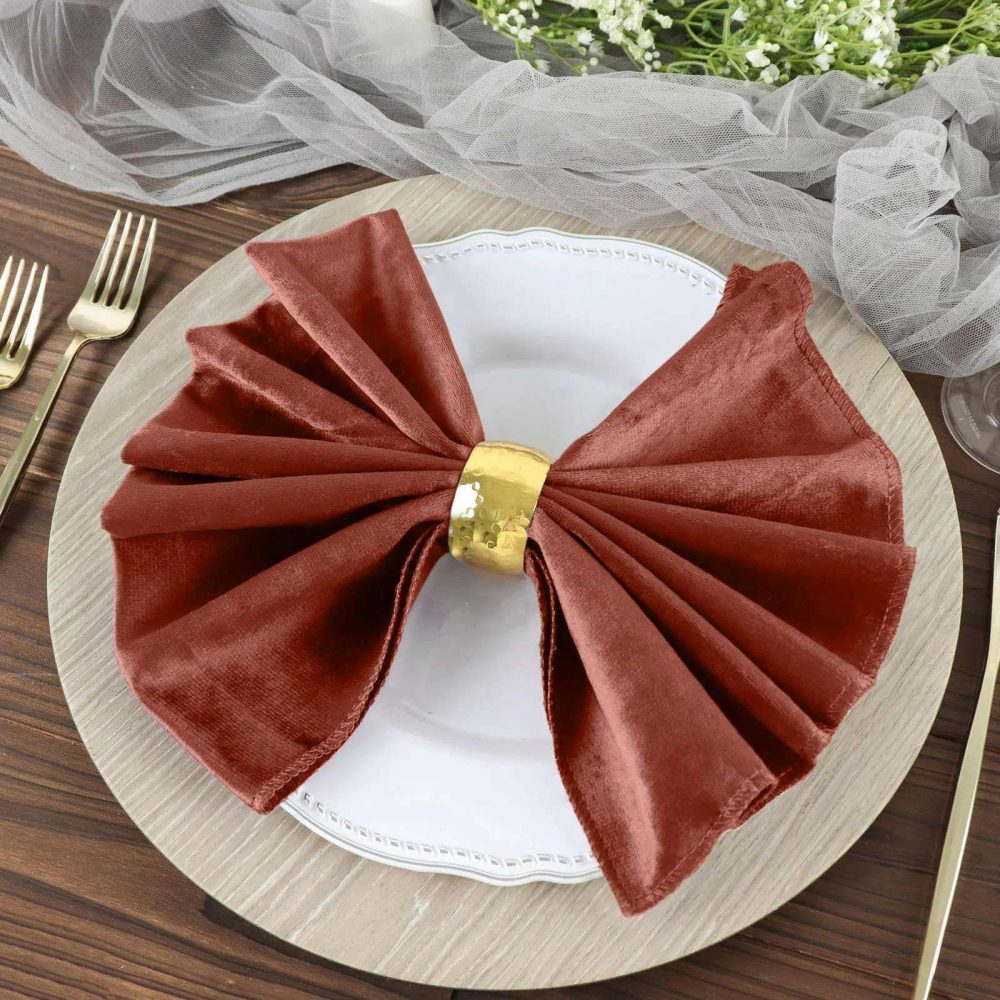 5 Pack Terracotta (Rust) Premium Sheen Finish Velvet Cloth Dinner Napkins 20″x20″  |   Velvet & Flocking Cloth Napkins Terracotta (Rust)