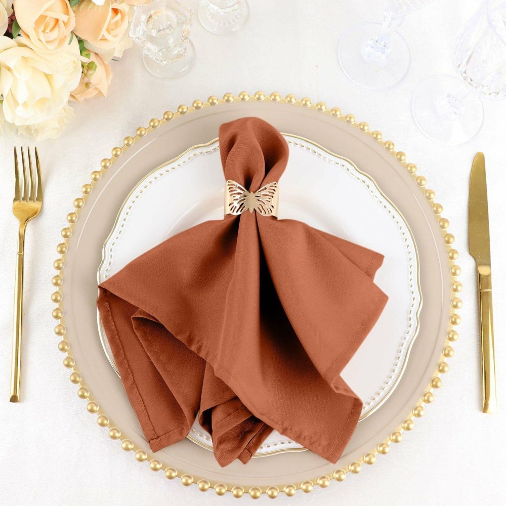 5 Pack Terracotta (Rust) Seamless Cloth Dinner Napkins, Wrinkle Resistant Linen 17″x17″  |   Polyester Cloth Napkins Polyester