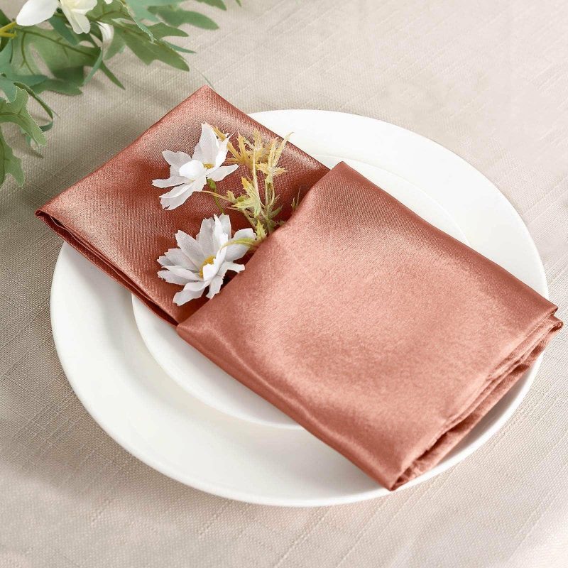 5 Pack Terracotta (Rust) Seamless Satin Cloth Dinner Napkins, Wrinkle Resistant 20″x20″  |   Satin & Taffeta Cloth Napkins Satin & Taffeta