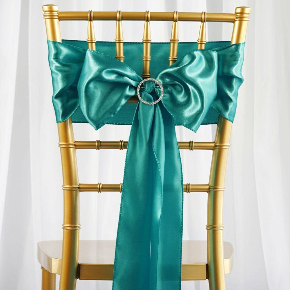 5 Pack Turquoise Satin Chair Sashes 6″x106″  |   Satin & Taffeta Chair Sashes Satin & Taffeta