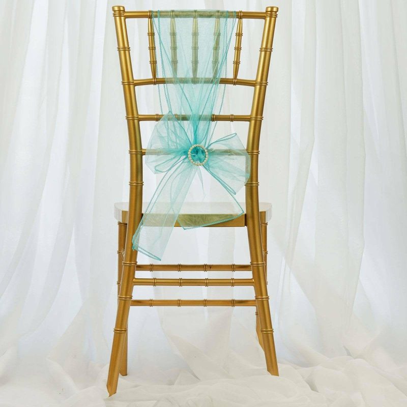 5 Pack Turquoise Sheer Organza Chair Sashes 6″x108″  |   Organza & Chiffon Chair Sashes Organza & Chiffon