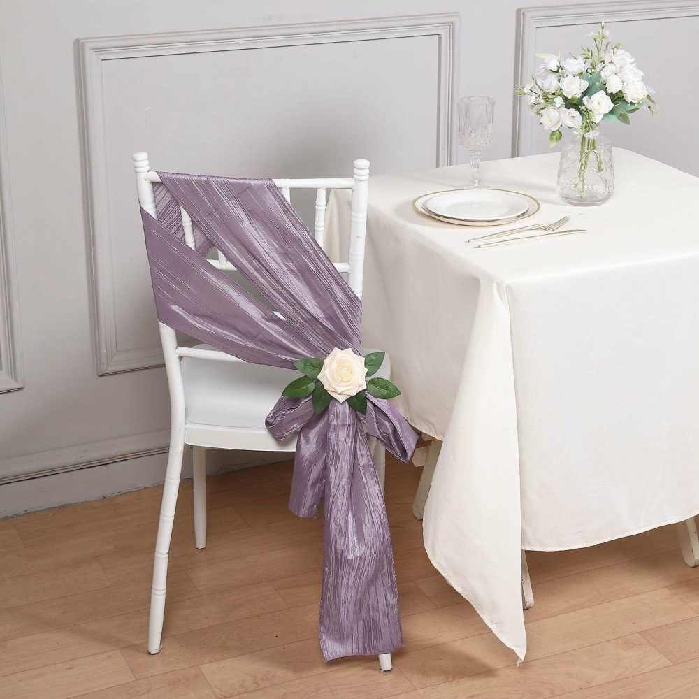 5 Pack Violet Amethyst Accordion Crinkle Taffeta Chair Sashes 6″x106″  |   Satin & Taffeta Chair Sashes Satin & Taffeta