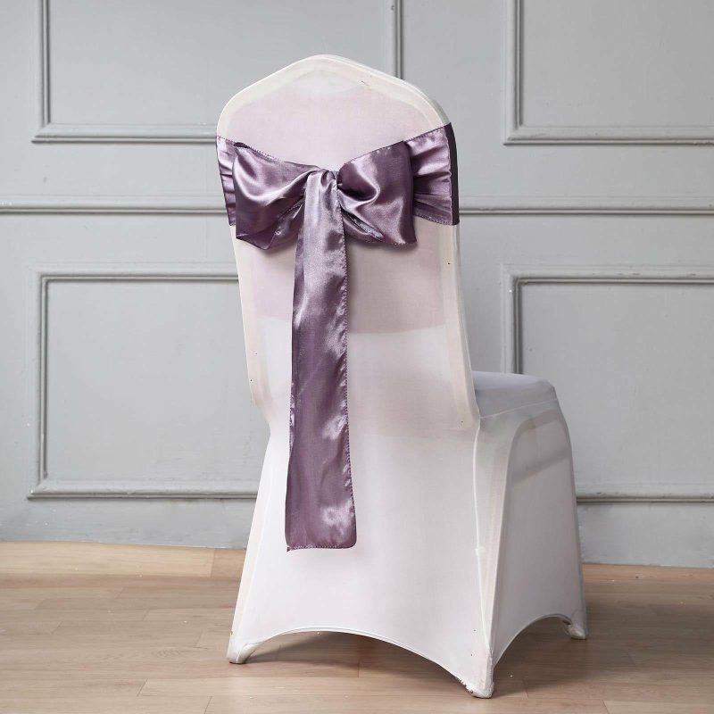 5 Pack Violet Amethyst Satin Chair Sashes 6″x106″  |   Satin & Taffeta Chair Sashes Amethyst