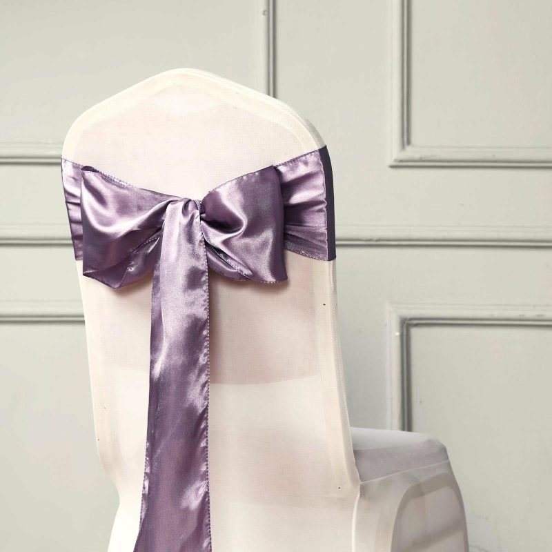 5 Pack Violet Amethyst Satin Chair Sashes 6″x106″  |   Satin & Taffeta Chair Sashes Amethyst