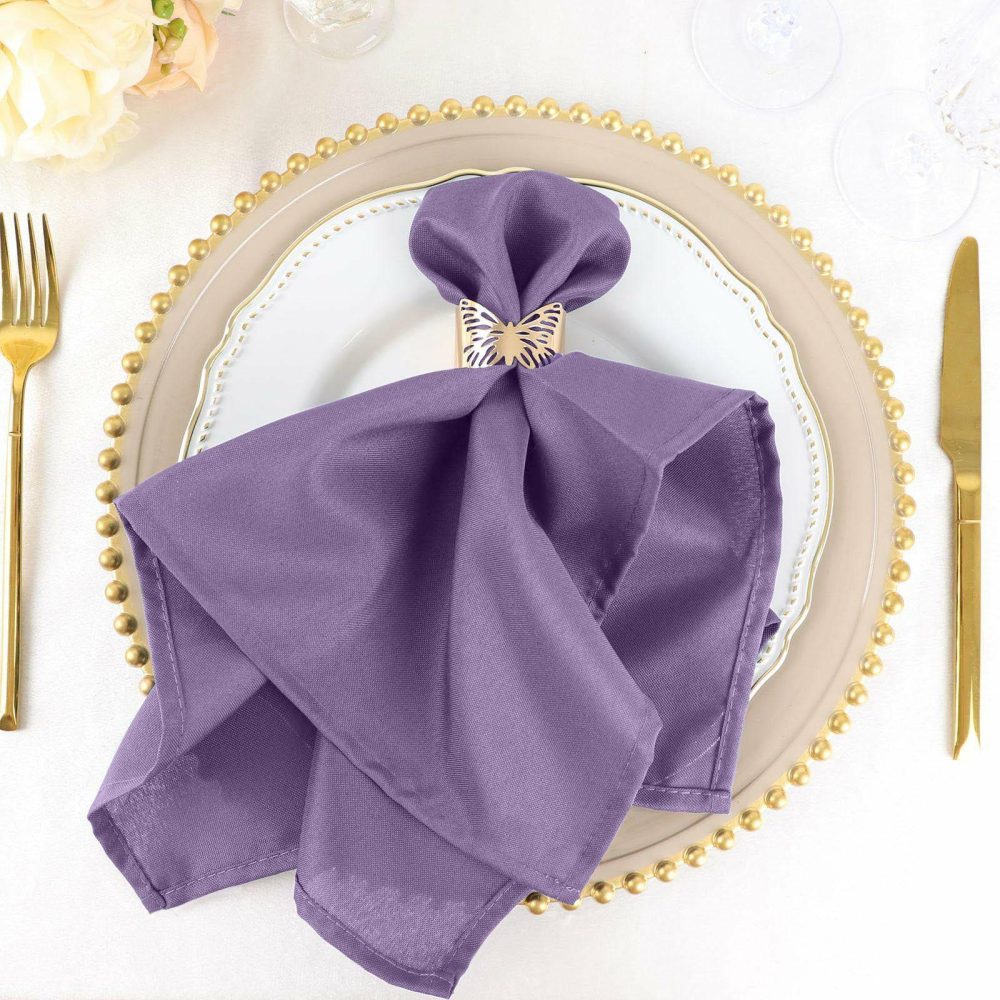 5 Pack Violet Amethyst Seamless Cloth Dinner Napkins, Reusable Linen 20″x20″  |   Polyester Cloth Napkins Amethyst