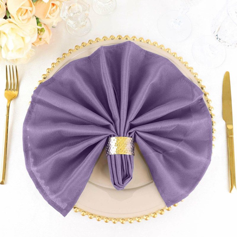 5 Pack Violet Amethyst Seamless Cloth Dinner Napkins, Reusable Linen 20″x20″  |   Polyester Cloth Napkins Amethyst