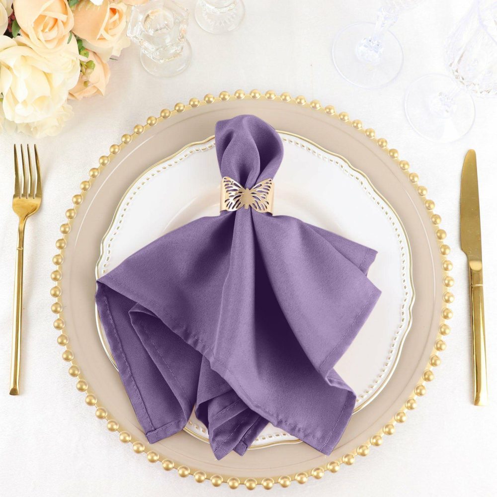 5 Pack Violet Amethyst Seamless Cloth Dinner Napkins, Wrinkle Resistant Linen 17″x17″  |   Polyester Cloth Napkins Amethyst