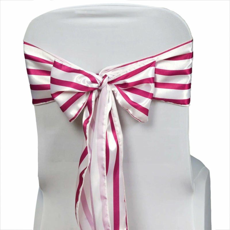 5 Pack White / Fuchsia Satin Stripes Chair Sashes 6″x106″  |   Satin & Taffeta Chair Sashes Satin & Taffeta