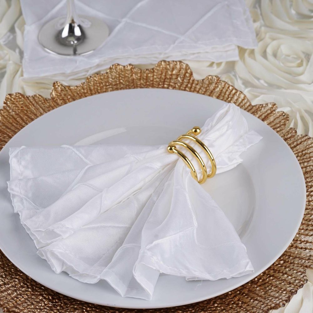 5 Pack White Pintuck Satin Cloth Dinner Napkins, Wrinkle Resistant 17″x17″  |   Satin & Taffeta Cloth Napkins Satin & Taffeta