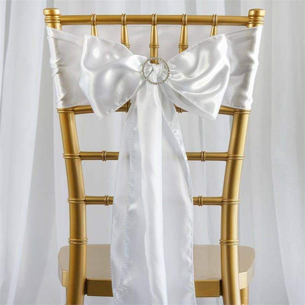 5 Pack White Satin Chair Sashes 6″x106″  |   Satin & Taffeta Chair Sashes Satin & Taffeta