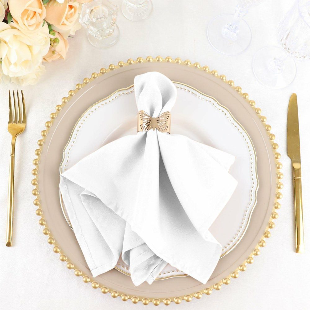 5 Pack White Seamless Cloth Dinner Napkins, Wrinkle Resistant Linen 17″x17″  |   Polyester Cloth Napkins Polyester