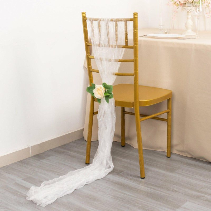 5 Pack White Sheer Crinkled Organza Chair Sashes, Premium Shimmer Chiffon Layered Chair Sashes 6″x108″  |   Organza & Chiffon Chair Sashes Organza & Chiffon