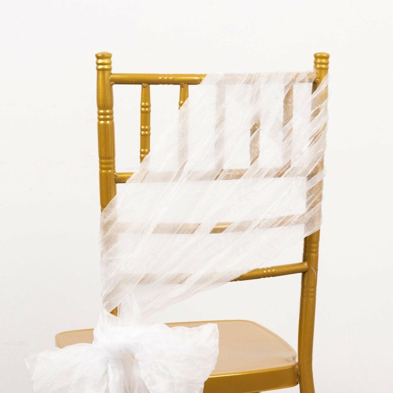 5 Pack White Sheer Crinkled Organza Chair Sashes, Premium Shimmer Chiffon Layered Chair Sashes 6″x108″  |   Organza & Chiffon Chair Sashes Organza & Chiffon