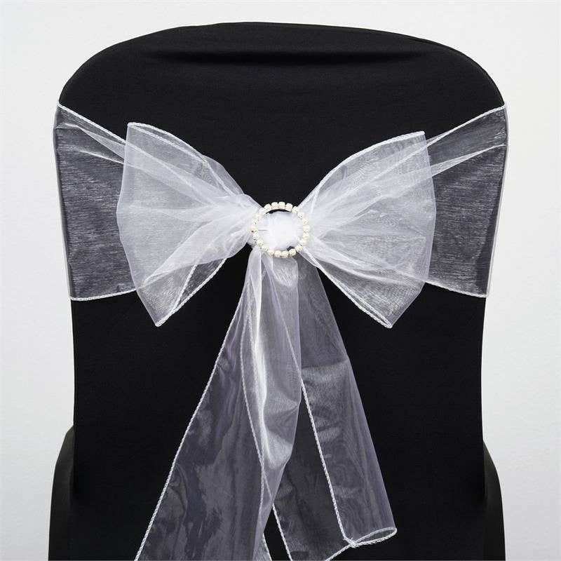 5 Pack White Sheer Organza Chair Sashes 6″x108″  |   Organza & Chiffon Chair Sashes Organza & Chiffon