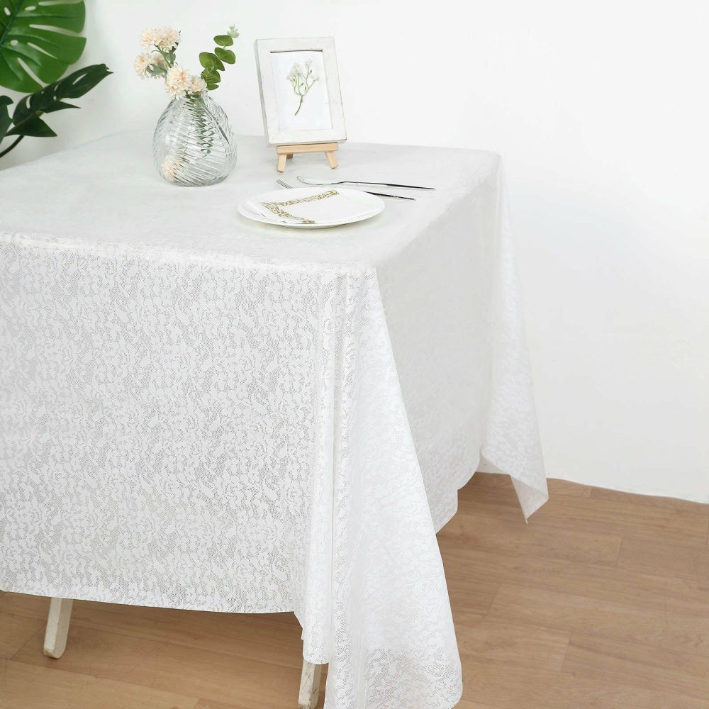 5 Pack White Square Plastic Table Covers in Lace Design, 65″x65″ PVC Waterproof Disposable Tablecloths  |   Disposable Tablecloth Disposable Tablecloth Disposable Tablecloth