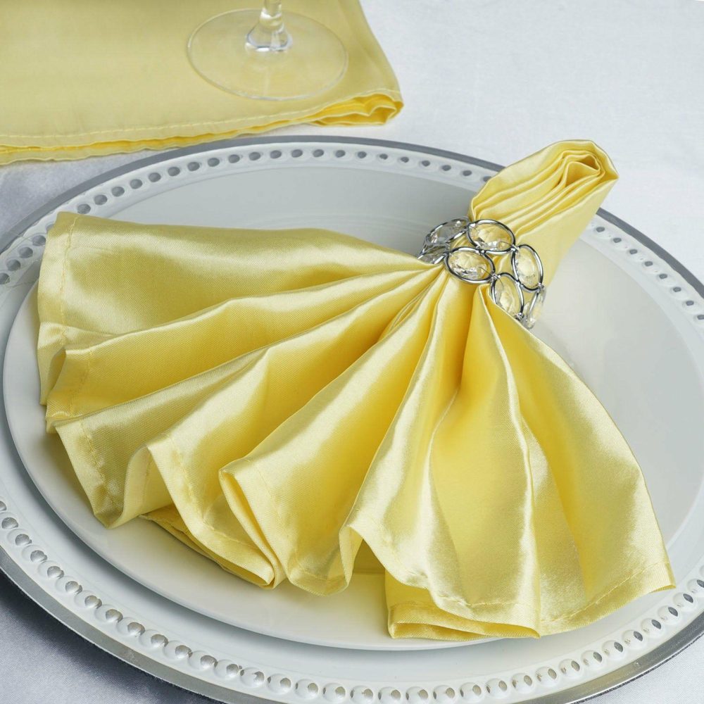 5 Pack Yellow Seamless Satin Cloth Dinner Napkins, Wrinkle Resistant 20″x20″  |   Satin & Taffeta Cloth Napkins Satin & Taffeta