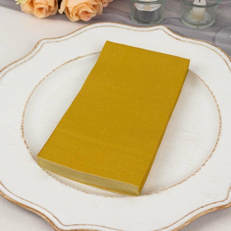 50 Pack 2 Ply Soft Gold Dinner Paper Napkins, Disposable Wedding Reception Party Napkins  |   Paper Napkins Paper Napkins Gold