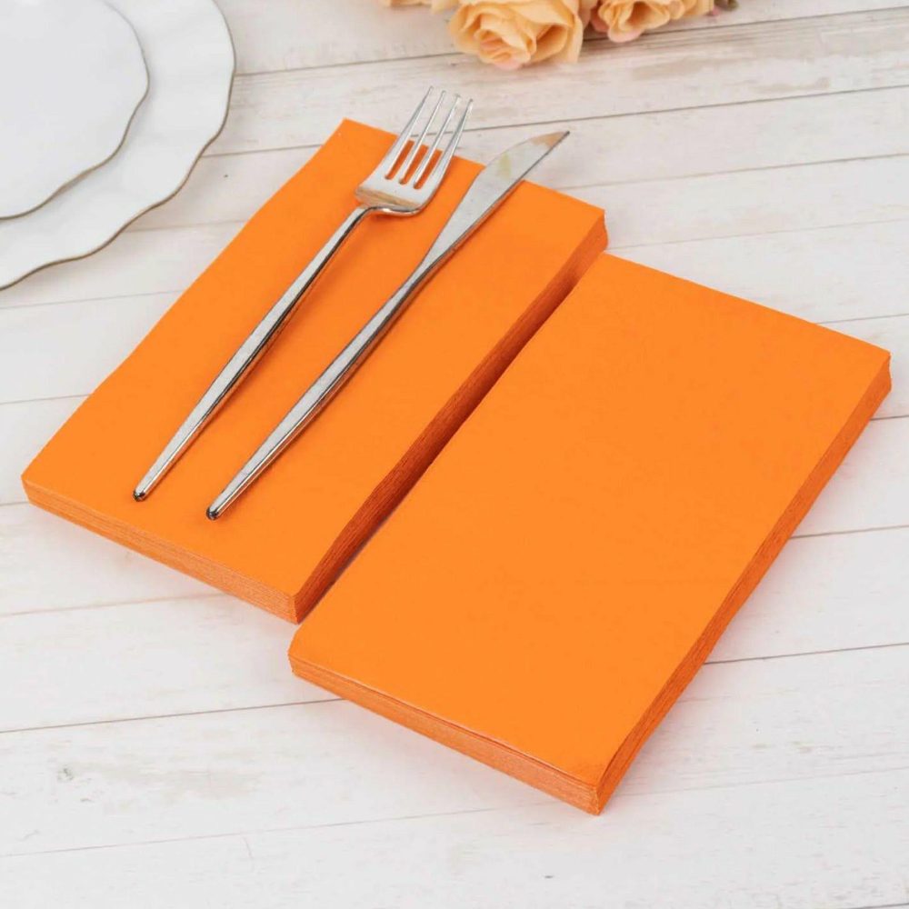 50 Pack 2 Ply Soft Orange Dinner Paper Napkins, Disposable Wedding Reception Party Napkins  |   Paper Napkins Paper Napkins Orange