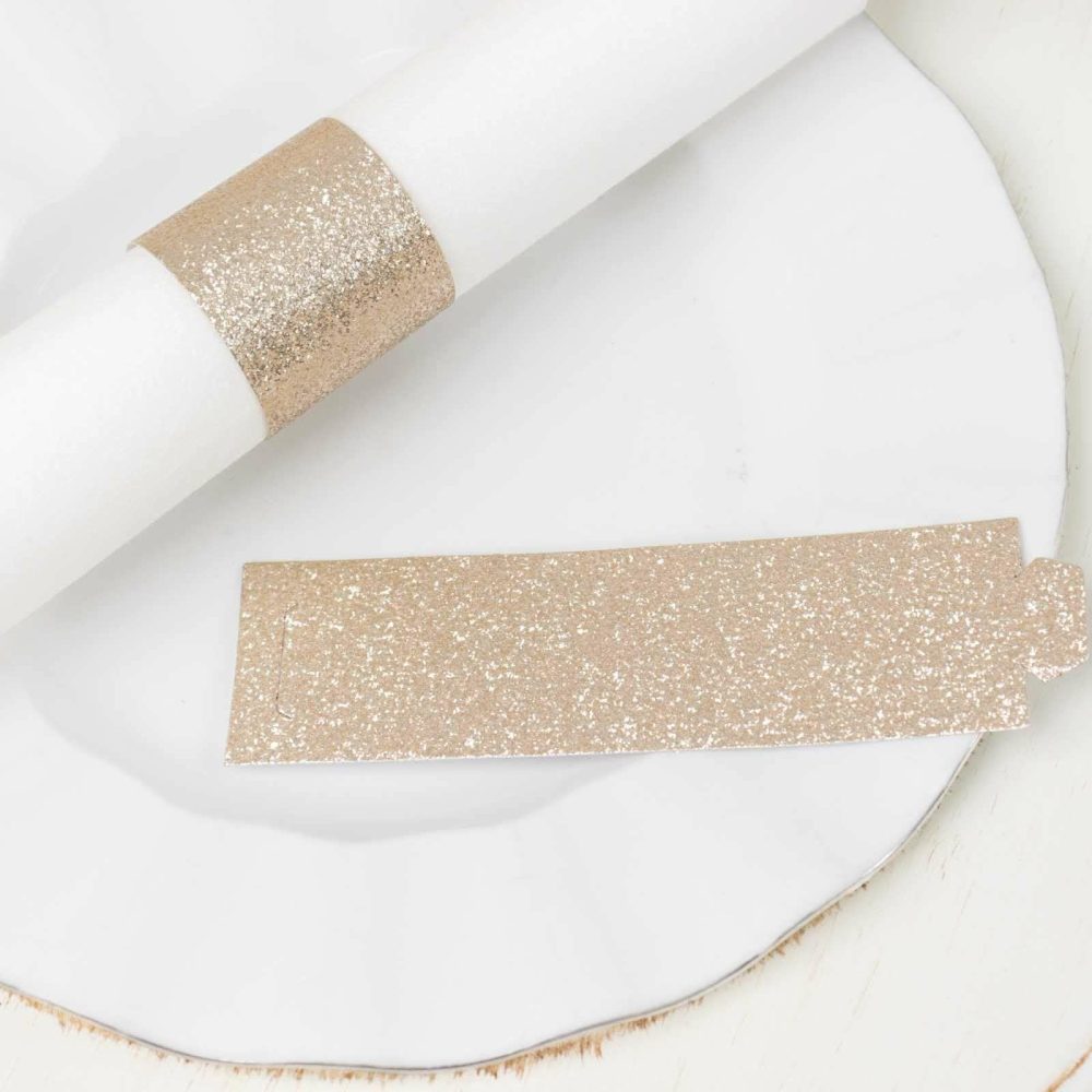 50 Pack Beige Glitter Paper Napkin Rings, Disposable Napkin Holders – 1.5″  |   Napkin Rings Cloth Napkins Beige